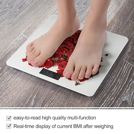Heart Shape Made of Roses Scale for Body Weight Anti-Slip Tempered Glass Digital Bathroom Scales Clear LCD Display Weighing Scale Safe Rounded Corners Smart Scales