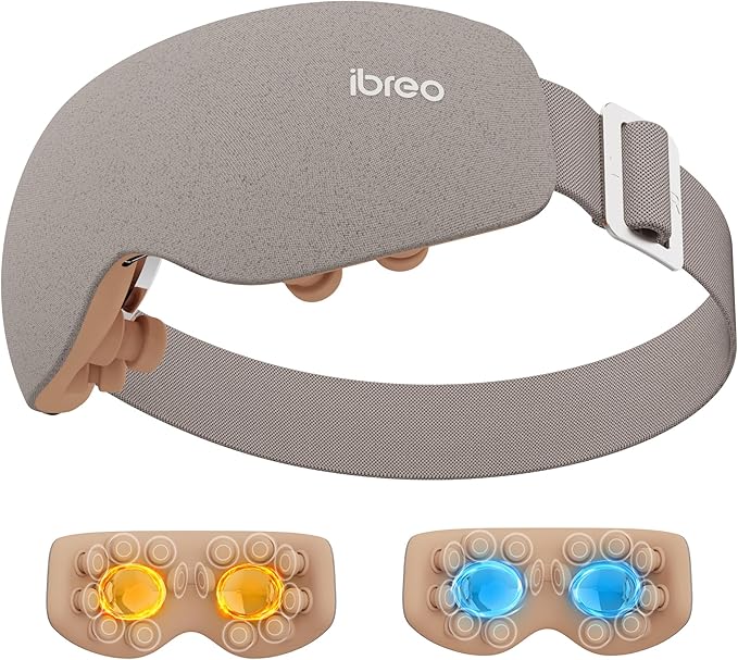 Eye Massager with 2 Level Heat &amp Cool 150 Mins Uses 3 Modes &amp 14 Vibration Heads Heated Eye Mask with Bluetooth Music for Migraine Eye Strain Puffiness and Dry Eye Relief Eyes Care for Wo