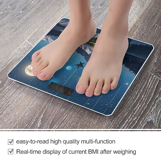 Nightsky Hanging Moon Stars Bathroom Scale for Body Weight with High Precision Large LCD Backlight Display Digital Weighing Scale with BMI Capacity Up to 180kg