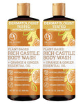 Dr. Jacobs Naturals Pure Castile Soap Liquid Body Wash Orange &amp Ginger - Plant Based Soap Infused with Vitamin E &amp Aloe Vera to Moisturize Dry and Sensitive Skin - Made in The USA - 32 oz Pa