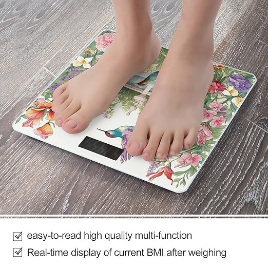 Garden with Birds and Flowers Bathroom Scale Rounded Smart Scale for Body Weight Automatic Power On/Off Weight Scales Accurate Bathroom Digital Scales for Pet Home Bedroom Kitchen