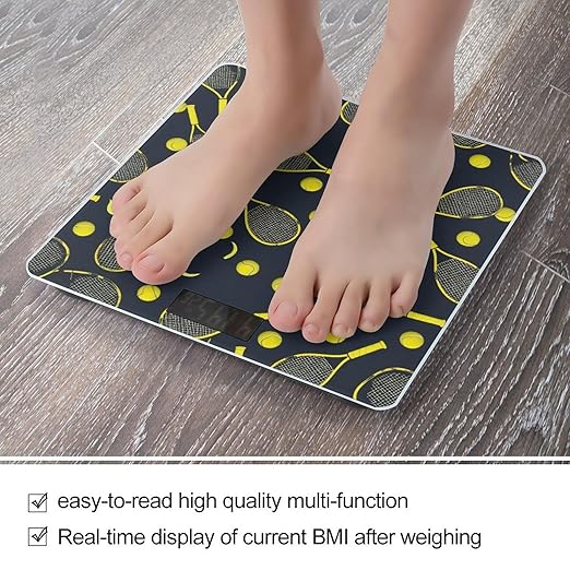 Smart Scale for Body Weight Automatic Switch Digital Bathroom Weighing Scale Funny Colourful Tennis Racquets and Tennis Balls