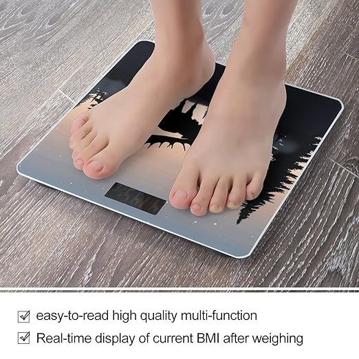 Moose Mountain Pine Tree Wilderness Bathroom Scale Ultra-Bright Liquid Crystal Screen Weight Scale Accurate Bathroom Body Scales for Body Weight Bathroom Pet Home Bedroom Gift-Giving