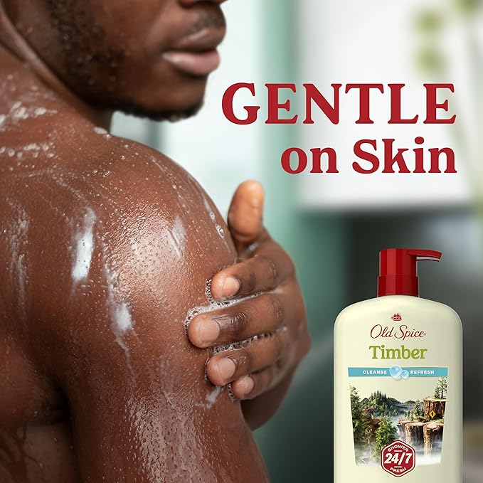 Old Spice Cleansing Body Wash for Men 24/7 Shower Fresh with Lasting Scent Cleanse &amp Refresh Gentle on Skin Vitamin B3 Timber with Sandalwood + Cypress Scent 30 oz (Pack of 4)