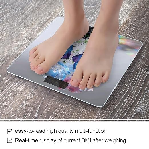 Colored Glass Flowers Weight ScaleClear LED Display Bathroom Digital Weighing ScaleTempered Glass Digital Bathroom Scale for Body Weight Capacity Up to 400 Lbs