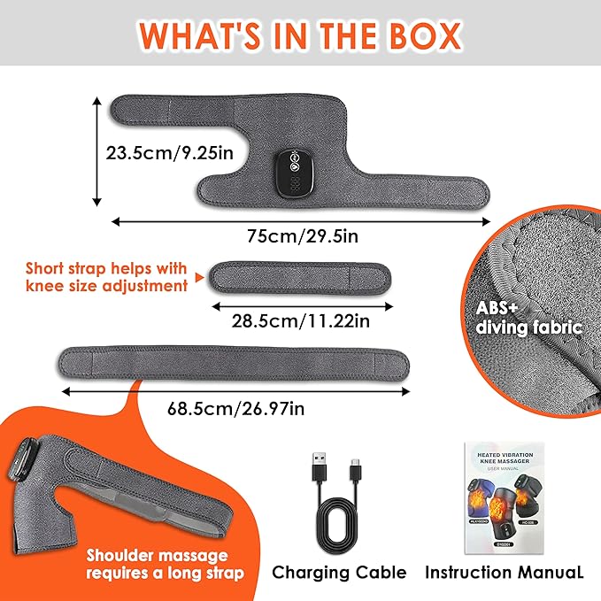 Cordless Knee Massager with Heat and Vibration 3-in-1 Heating Pad for Knee Shoulder and Elbow 5000mAh Battery Portable Touchscreen Control for Pain Relief