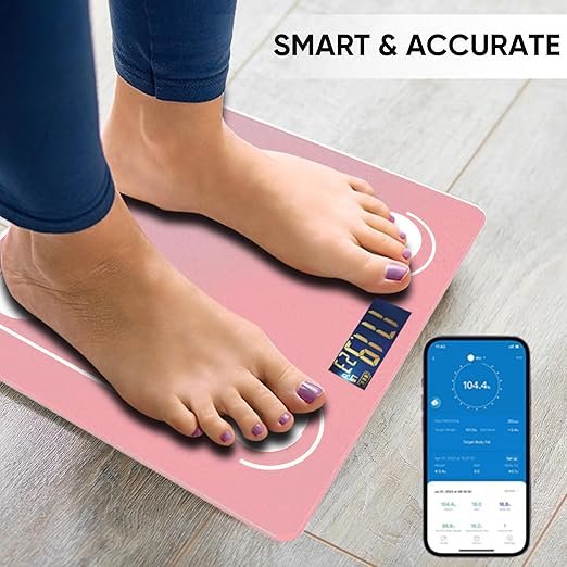 Digital Simple Scale with Led Display Practical Body Fat Scale Bathroom Scale with Smartphone App (Pink)