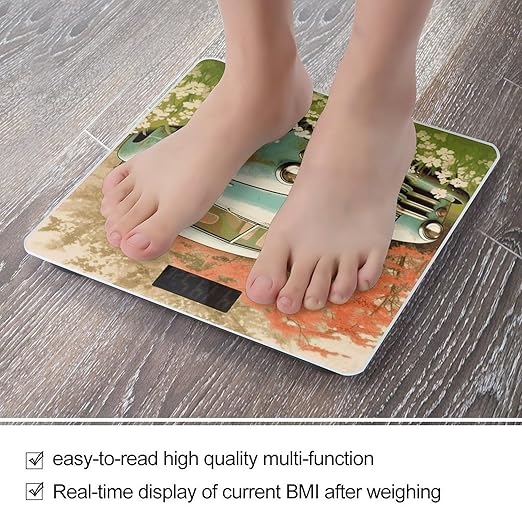 Spring Retro Car Digital Bathroom Scale for Body Weight with High Precision Digital Weighing Scale with BMI Clear LCD Display and Step-On Measures Weight Up to 180kg