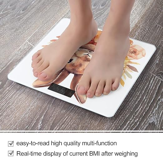 Bunny Rosette Bathroom Scale Automatic Power On/Off Body Scales LCD Backlight Display Square Digital Scale Rounded Corners Bathroom Scales for Home Bedrooms