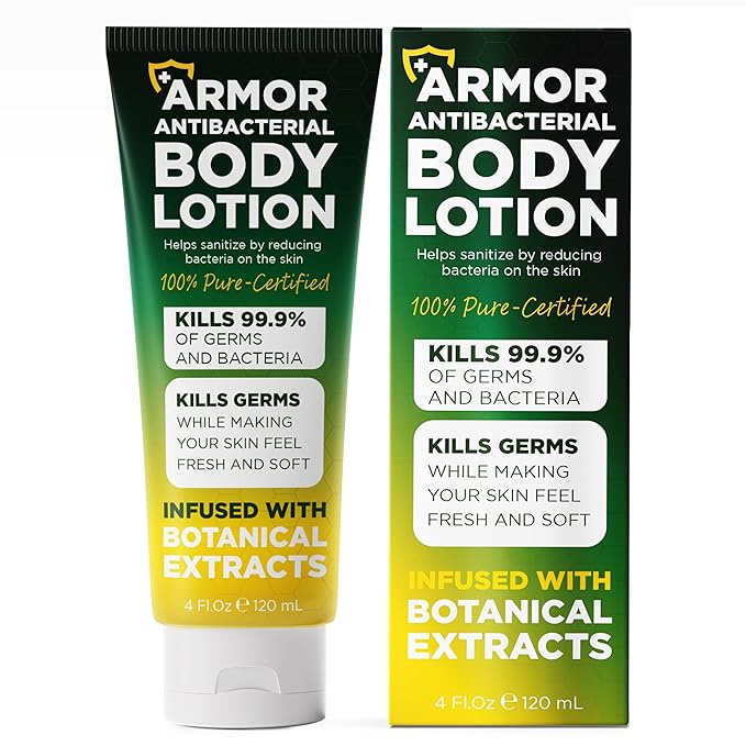 Antibacterial Body Lotion | Kills 99.9% of Germs &amp Bacteria | Body Lotion for Women &amp Men Helps Sanitize Skin | Infused with Botanical Extracts | Fresh Soft &amp Moisturized Skin | 4 fl oz