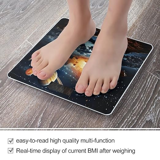 Planets Stars and Milky Way GalaxyScale for Body Weight with LCD High Precision Weighing Scales Fashion Sturdy Tempered Glass Weight Scales Easy-to-Read Digital Bathroom Scale for Daily 400lb