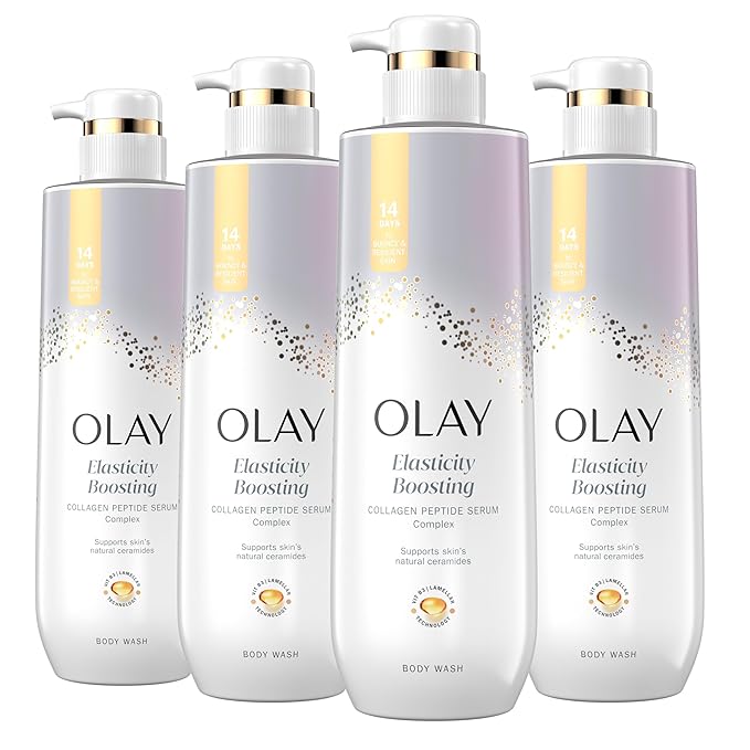 Olay Body Wash for Women Elasticity Boosting Collagen Peptide Serum Complex Renews Moisture Free of Parabens &amp Phthalates Vitamin B3 Lameller Technology For All Skin Types 20 fl oz (Pack of