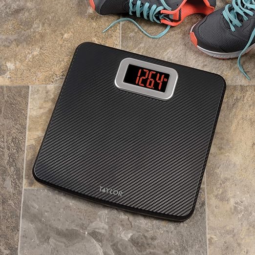Taylor Digital Scales for Body Weight High 400 LB Capacity Carbon Fiber Anti-Slip Mat Readout with Red Digits Auto On and Off Scale 11.8 x 11.8 Inches Black (Pack of 2)