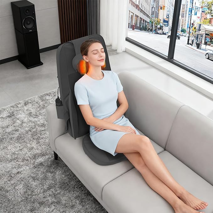 Neck and Back Massage Device with Heat Comfortable Back Massage for Pain Relief Back Massager for Chair for Office Home Car (Black)