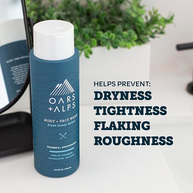 Oars + Alps Men's Moisturizing Face &amp Body Wash Body Wash with Vitamin E and Antioxidants Sulfate Free Fresh Ocean Splash 3pk