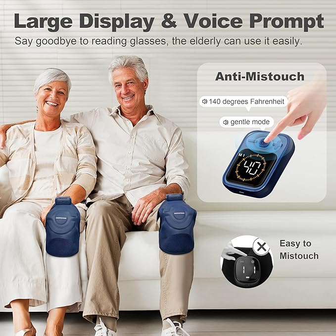 KingPavonini Cordless Knee Massager for Pain Relief Newly 4 Motors Vibration 5 Heat Levels 6 Massage Modes Knee Heating Pad for Knee Pain Heated Knee Massager Brace for Mom Dad (Blue 2.0)