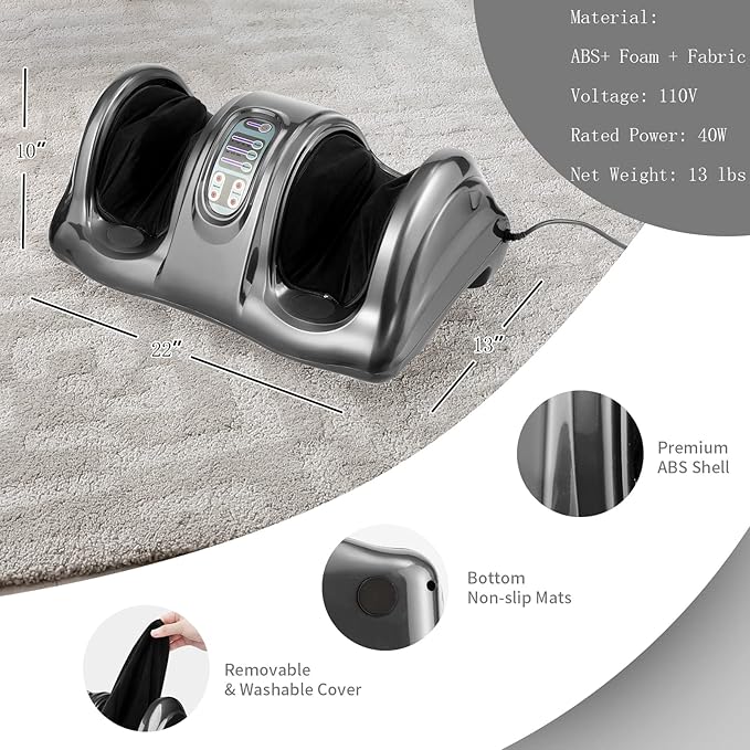 WELLHUT Foot Massager Machine Shiatsu Foot and Calf Massager for Ankle Calf Leg Arm Shiatsu Kneading Rolling Feet Massager Machine Gifts for Men and Women Gray