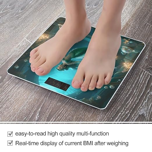 Mermaid in Underwater Palace Scale for Body Weight Sturdy Tempered Glass Weighing Scales with LCD Display Accurate Digital Bathroom Scale Convenient Body Fat Smart Scales Easy Read