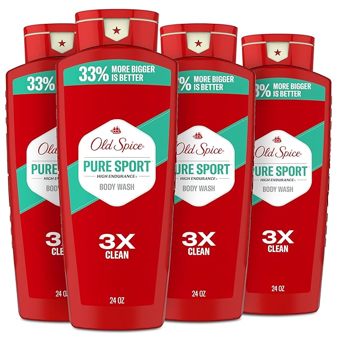 Old Spice Refreshing Body Wash for Men High Endurance 3X Defense 24/7 Shower Fresh with Long Lasting Scent Pure Sport Scent 24 oz (Pack of 4)