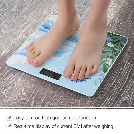 Hawaii Floral Blue Bathroom Scale for Body Weight LCD Display Digital Bathroom Scale Tempered Glass Bathroom Weight Scales Fashion Smart Scales for Home Bedroom 400 Lb