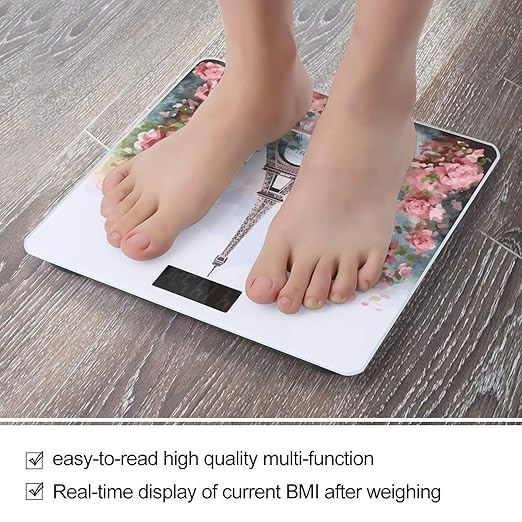 Paris Eiffel Tower with Flowers Bathroom ScaleHighly Accurate Digital Weighing Machine for People Bright LED Display Weight Scale for The Aldult Home Use
