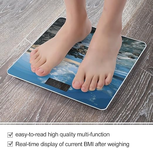 Beach Lighthouse Bathroom Scale for Body Weight Bathroom Digital Electronic Weighing Scale with Back Lit LED Display Sturdy Tempered Glass Weight Watchers Scales 400lb