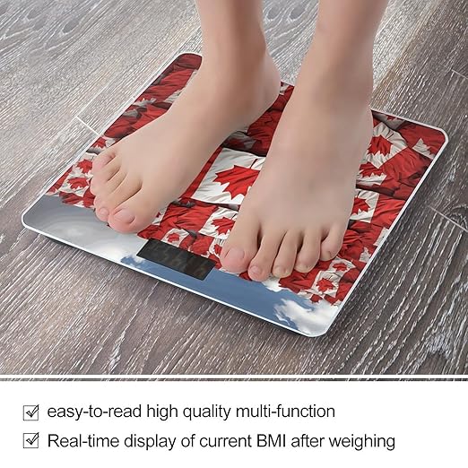 Canadian Flag Digital Bathroom Scale for Body Weight Weighing Scale with Backlit LCD Display High Precision Measurements &amp Measures Weight Up to 180kg