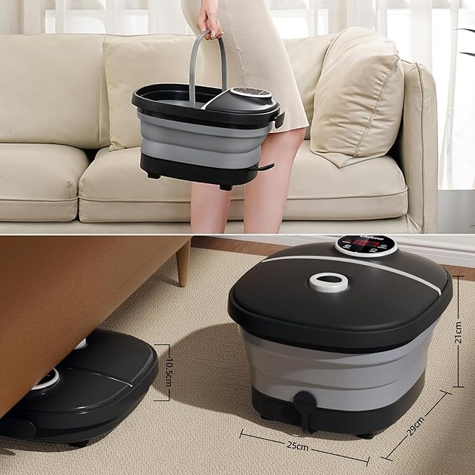 Collapsible Foot Spa Bath with HeatFoot Massager with Two Side SupportsLeakage ProtectorTemperature ControlBubblesRed LightTimerFeet Spa TubFeet SoakerGifts (Black)