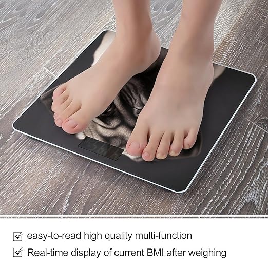 Pug Bathroom Scale Large LCD Backlight Display Digital Scale Rounded Corners Body Scales Automatic Power On/Off Bathroom Scales for Home Bedrooms
