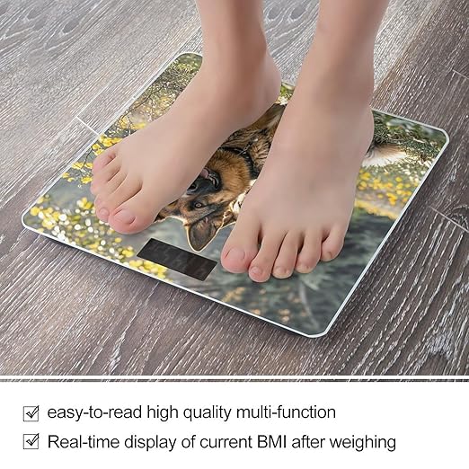 German Shepherd Dogs Bathroom Scale for Body Weight Bathroom Weighing Scales with Back Lit LED Display Sturdy Tempered Glass Body Weight Bathroom Scale 400lb Weighing