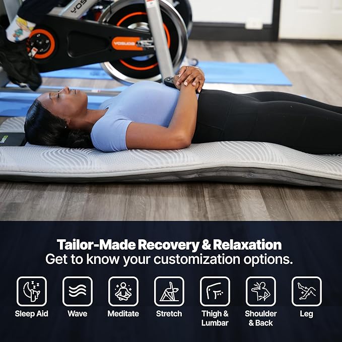GhostBed Massage Mat with 3 Gel Memory Foam - 7 Full-Body Massage and Stretching Programs Plus Vibration and Heat Therapy Charcoal Grey