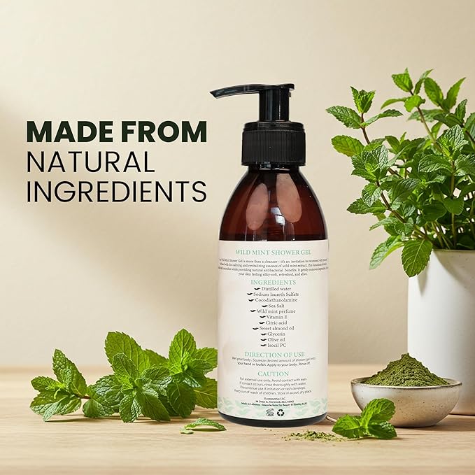 250ml Wild Mint Shower Gel – Rejuvenating Body Wash for Women &amp Men Deep Cleansing Hydrating Shower Gel for Dry Skin and Other Skin Types – Luxury Beauty Daily Body Cleanser