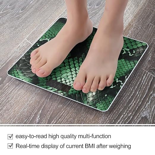 Green Snakeskin Bathroom Scale for Body Weight LCD Display Digital Bathroom Scale Tempered Glass Bathroom Weight Scales Fashion Smart Scales for Home Bedroom 400 Lb