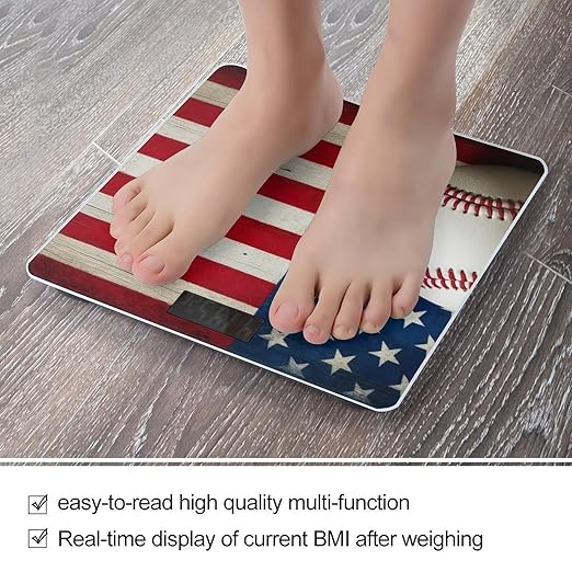 Digital Bathroom Weighing Scale Energy Saving Scale Smart Scale for Body Weight Baseball Rustic Wooden American Flag