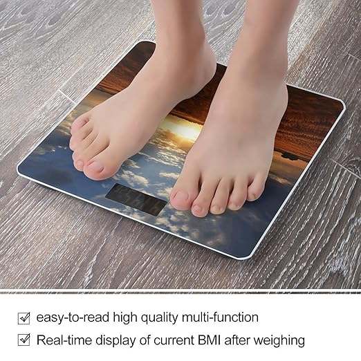 Field Sunrise Scale for Body Weight Anti-Slip Tempered Glass Digital Bathroom Scales Clear LCD Display Weighing Scale Safe Rounded Corners Smart Scales