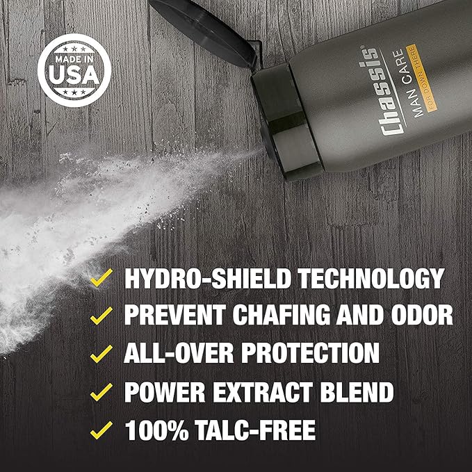 Chassis Premium Body Powder for Men Whole Body Deodorant Odor-Absorbent Talc-Free Anti-Chafing Powder for Groin &amp Sensitive Skin Friction Defense &amp Odor Control Original Fresh Scent