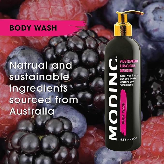 Modinc Luxury Body Wash Australian Luscious Berries Formula Hydration Blend Vegan Cruelty Free Pump 11.5 Ounces