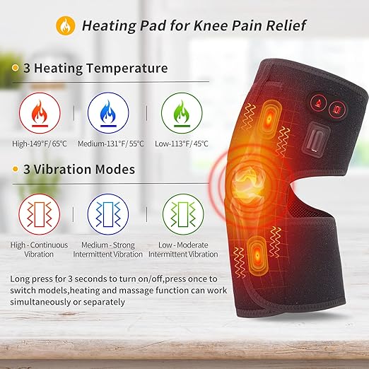 Heated Knee Pad with Massager - Battery Powered Heating Knee Brace for Men Women Elders(Singel)