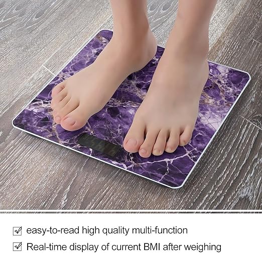 Marble Purplem Scale for Body Weight High Precision Digital Weight Scales with LCD Display Anti-Slip Sturdy Slim Tempered Glass Bathroom Scale for Home Use