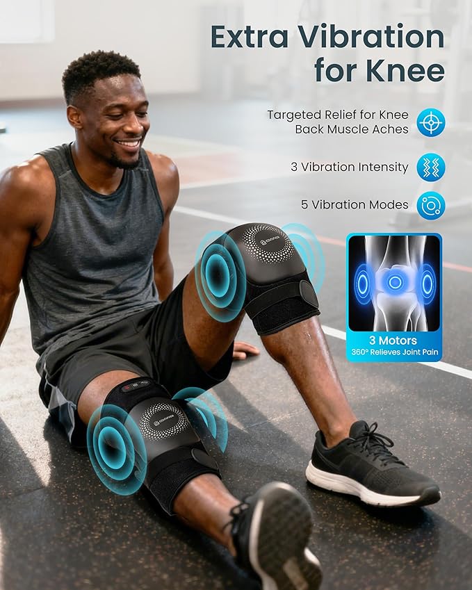 COMFIER Cordless Heated Knee Massager with Vibration Knee Brace with Graphene Heating Pad 5 Modes &amp 3 Heat Levels Portable Knee Massager for Men Women Seniors Gift for Mom Dad