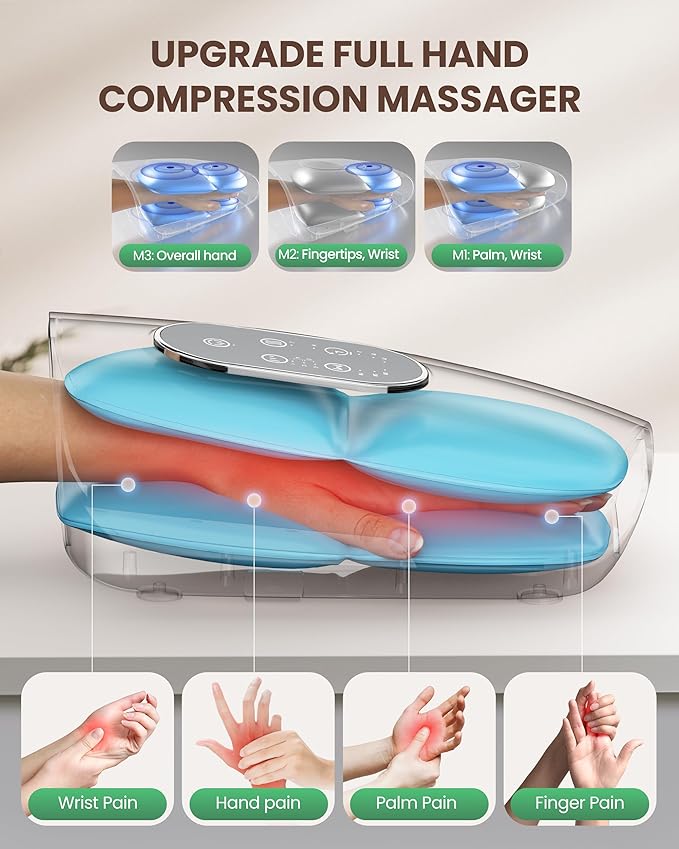 Upgrade Hand Massager for Arthritis and Carpal Tunnel Relief Cordless Wrist Hand Massager with Heat and Compression Gifts for Mom Women White