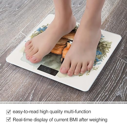 A Sleeping Fox Scale for Body Weight Safe Rounded Corners Tempered Glass Digital Bathroom Scale LED Display 400lb Capacity Weight Scales with High Precision Sensors