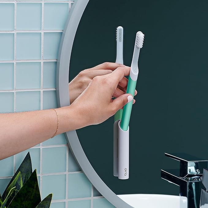 Quip Sonic Electric Toothbrush for Adults - Time Travel &amp Soft Bristles with Travel Case &amp Replacement Brush Head - 3 Month Battery Life Plastic Handle - Green