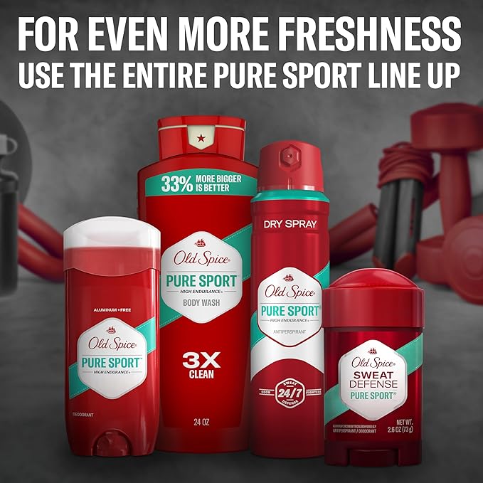 Old Spice Refreshing Body Wash for Men High Endurance 3X Defense 24/7 Shower Fresh with Long Lasting Scent Pure Sport Scent 24 oz (Pack of 4)
