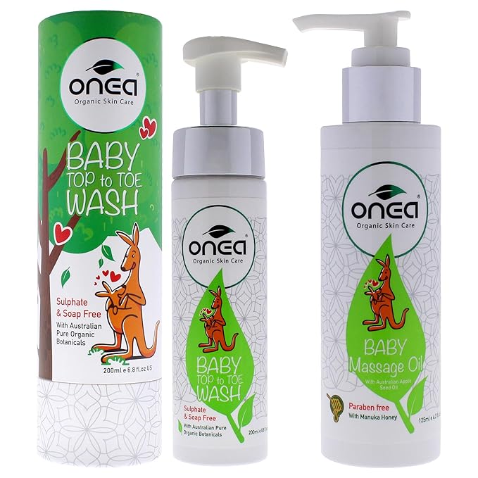Massage Oil and Top to Toe Wash - Tear-Free Baby Shampoo and Body Wash - Gentle Baby Bath Enriched with Australian Botanicals - 2 pc