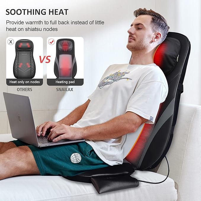 Snailax Shiatsu Back Massager with Heat -Deep Kneading Massage Chair Pad with Adjustable Intensity Shiatsu Chair Massager to Relax Full Body MuscleGift for Mother