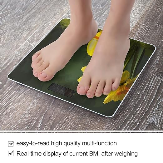 Yellow Flower and Egg Bathroom ScaleHighly Accurate Digital Weighing Machine for People Bright LED Display Weight Scale for The Aldult Home Use