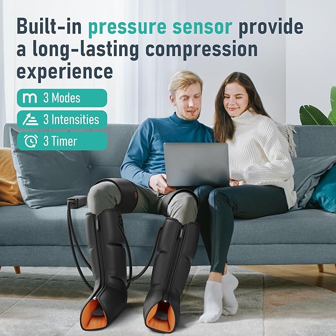 QUINEAR Leg Massager with Compression 3-in-1 Foot Calf &amp Thigh Massager and Compression Therapy with Timer Leg Massage Boots for Circulation and Pain Swelling Edema Relief FSA-HSA Eligible
