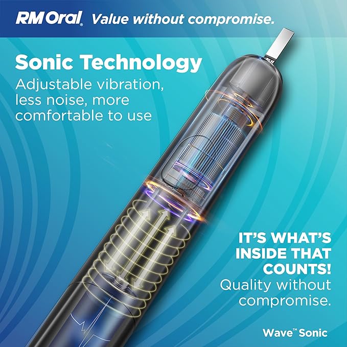 RM Oral Wave Sonic Battery-Operated Toothbrush with Soft Bristles &amp Travel Case 56000 Sonic Vibrations for Clean &amp Sensitive Whitening &amp Plaque Removal 2-Minute Timer Black
