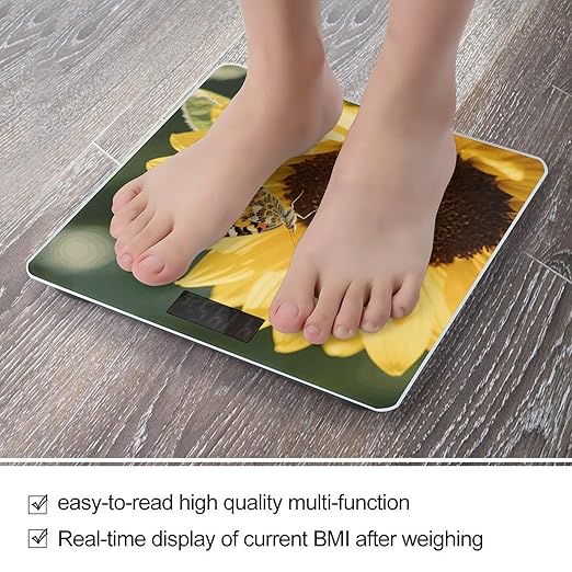 Sunflower Weight Scale Cute Bathroom Scale for Body Highly Accurate Digital Weighing Machine for People Compact LCD Display Scales with Sturdy Toughened Glass Scales